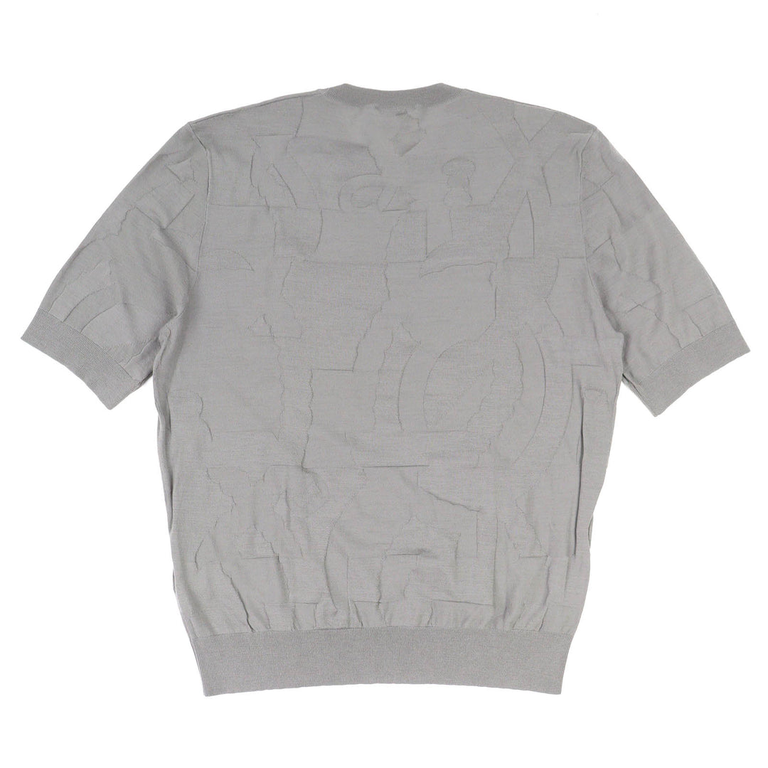 Excellent HERMES Short sleeve knit Equestrian Fragments Crew neck gray wool XL