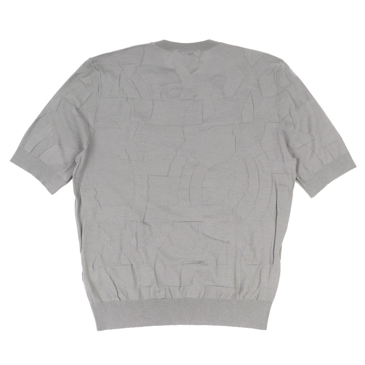Excellent HERMES Short sleeve knit Equestrian Fragments Crew neck gray wool XL