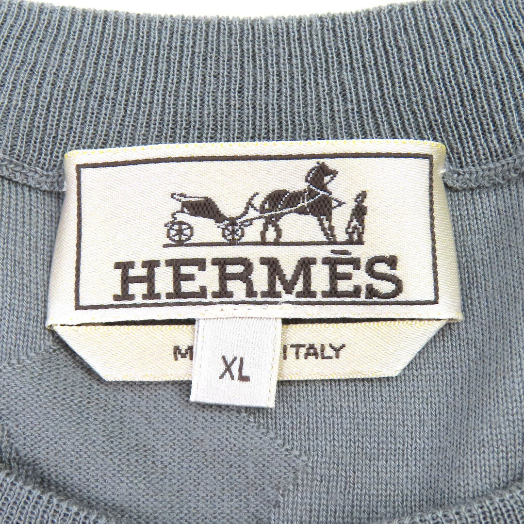 Excellent HERMES Short sleeve knit Equestrian Fragments Crew neck gray wool XL