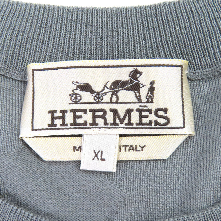 Excellent HERMES Short sleeve knit Equestrian Fragments Crew neck gray wool XL