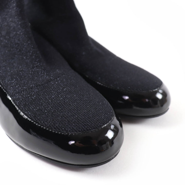 Excellent CHANEL boots Logo-emblazoned patent leather sock boots black 34.5