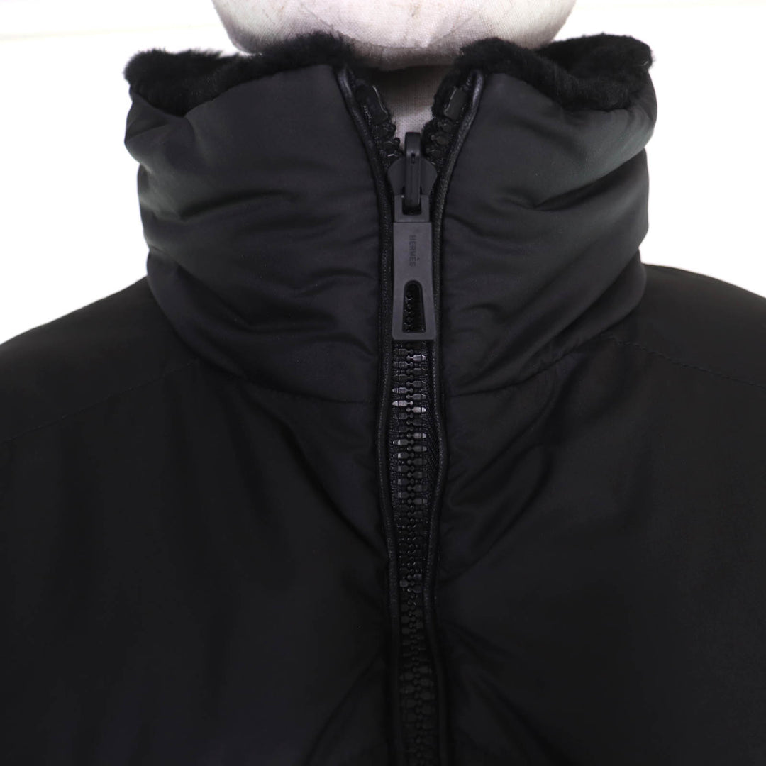 Pristine HERMES Down jacket Reversible lambskin shearling cropped pants black 38