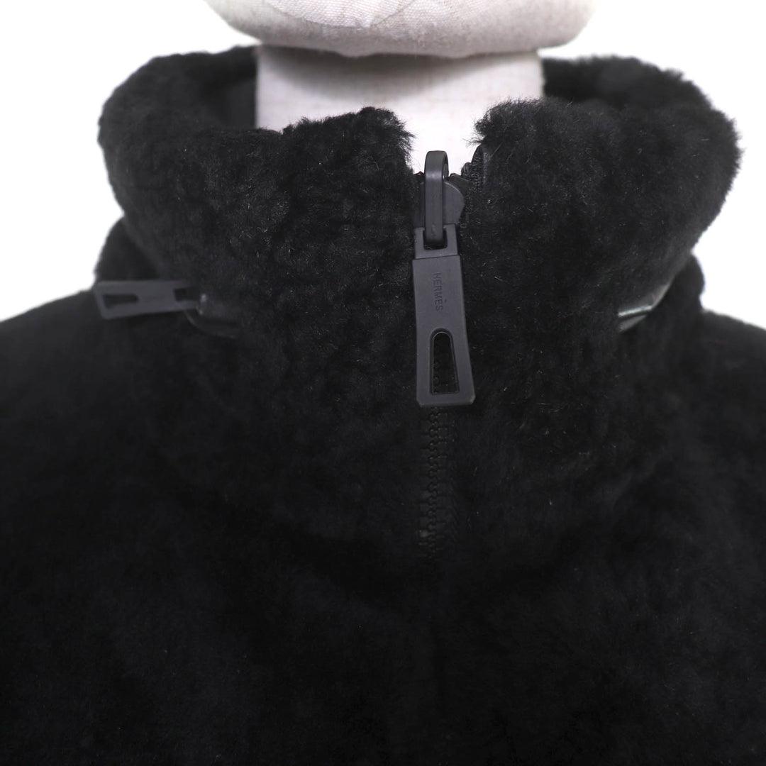 Pristine HERMES Down jacket Reversible lambskin shearling cropped pants black 38