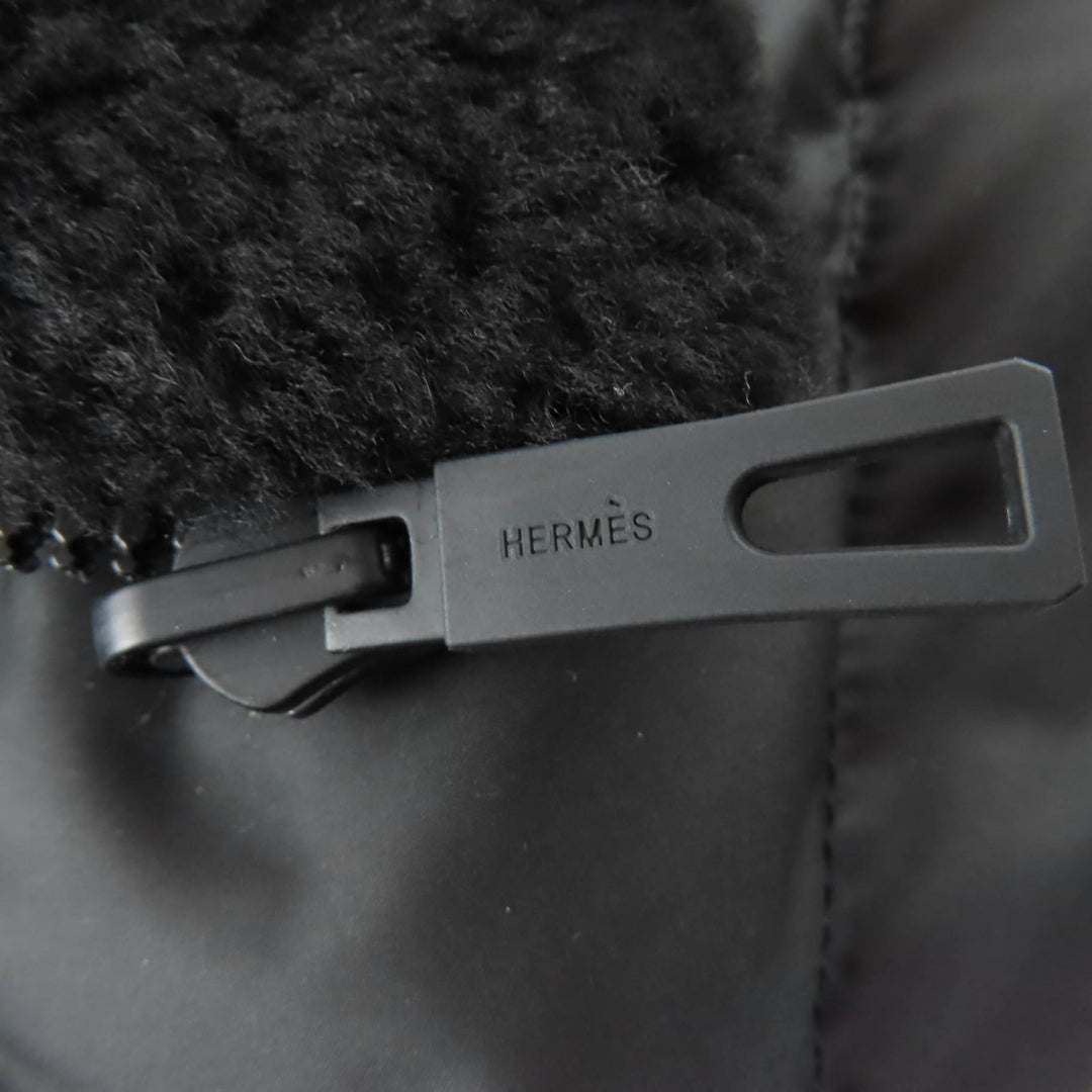 Pristine HERMES Down jacket Reversible lambskin shearling cropped pants black 38