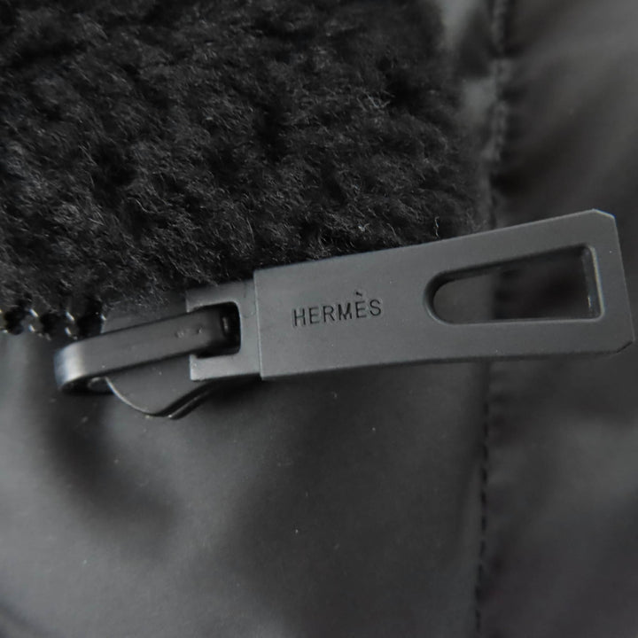 Pristine HERMES Down jacket Reversible lambskin shearling cropped pants black 38