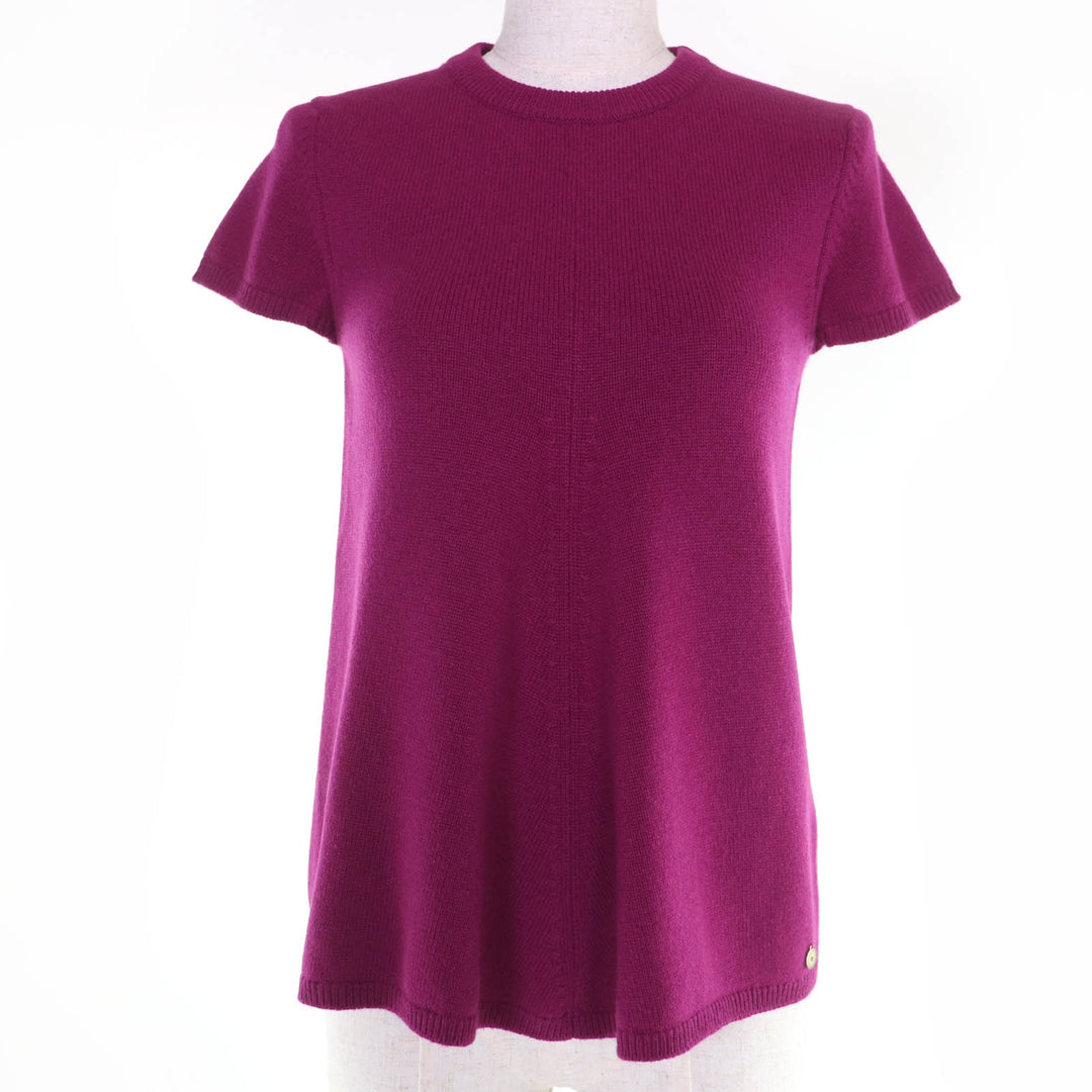 Great HERMES Short sleeve knit H Logo Metal purple cashmere Women 34