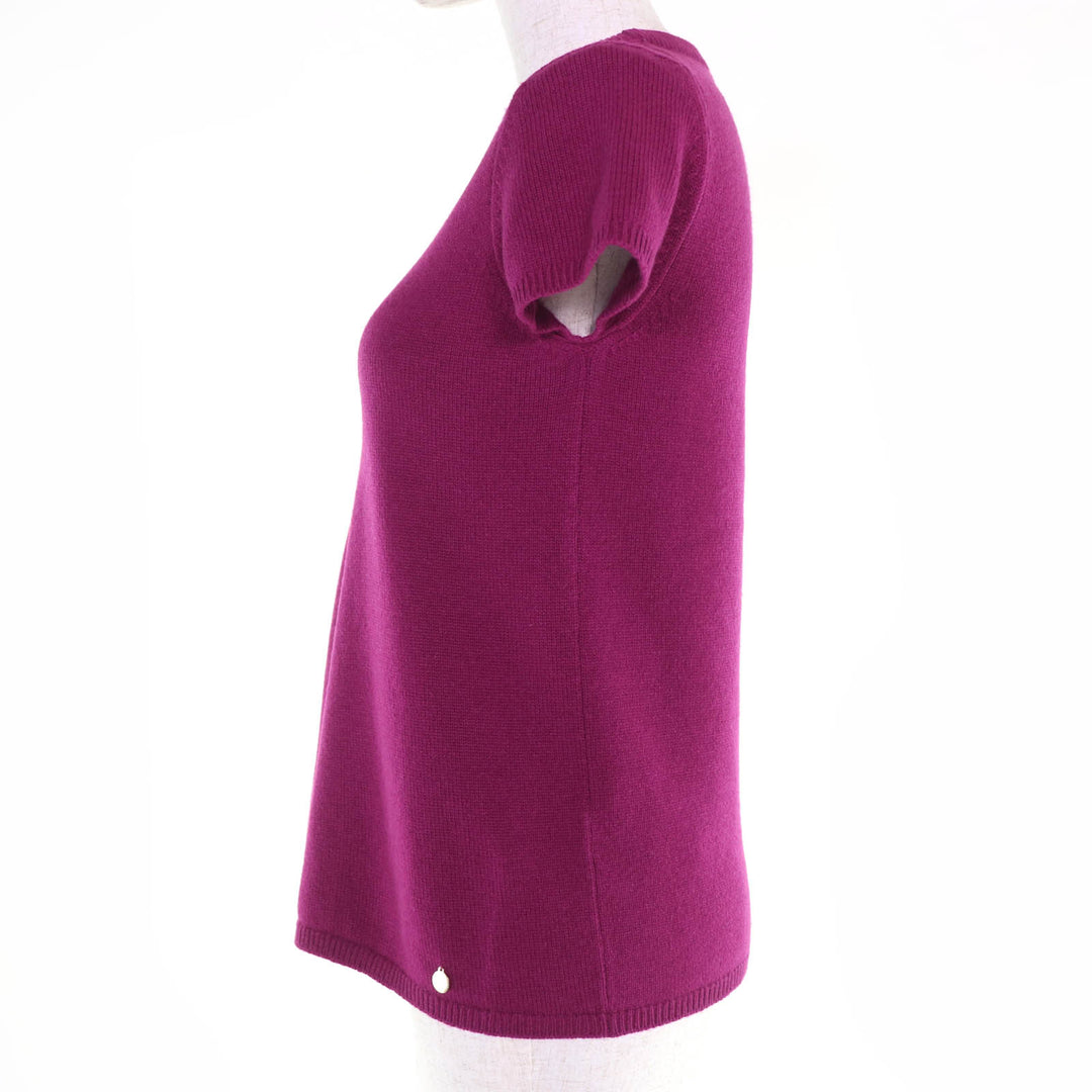 Great HERMES Short sleeve knit H Logo Metal purple cashmere Women 34