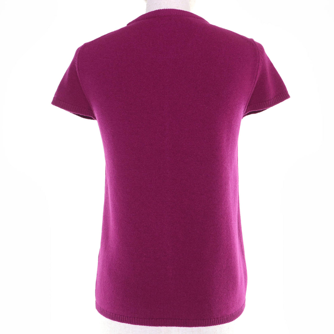 Great HERMES Short sleeve knit H Logo Metal purple cashmere Women 34