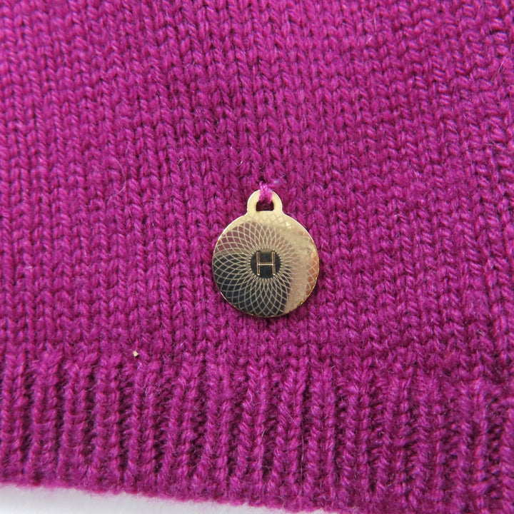Great HERMES Short sleeve knit H Logo Metal purple cashmere Women 34