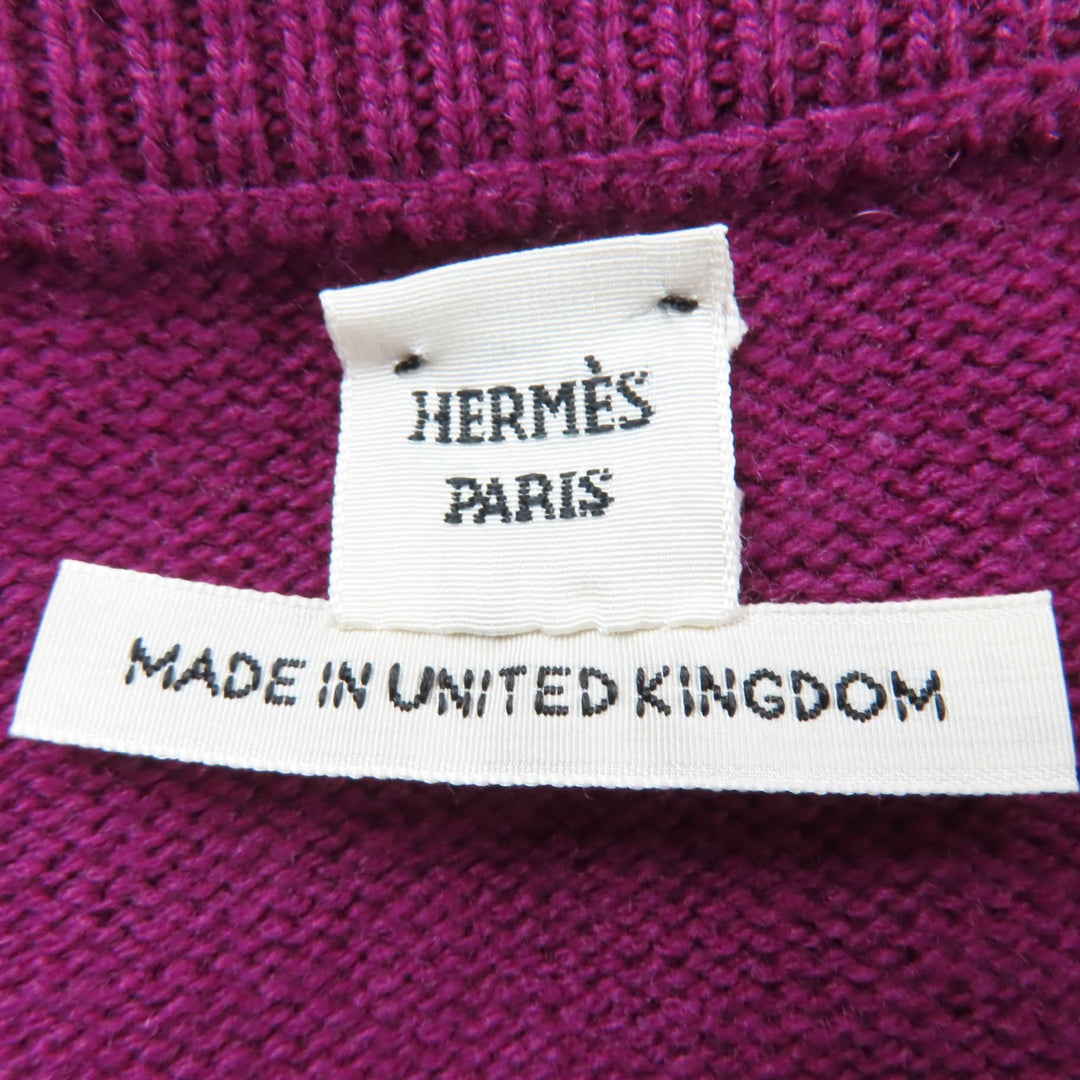 Great HERMES Short sleeve knit H Logo Metal purple cashmere Women 34