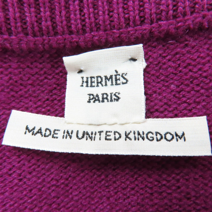 Great HERMES Short sleeve knit H Logo Metal purple cashmere Women 34