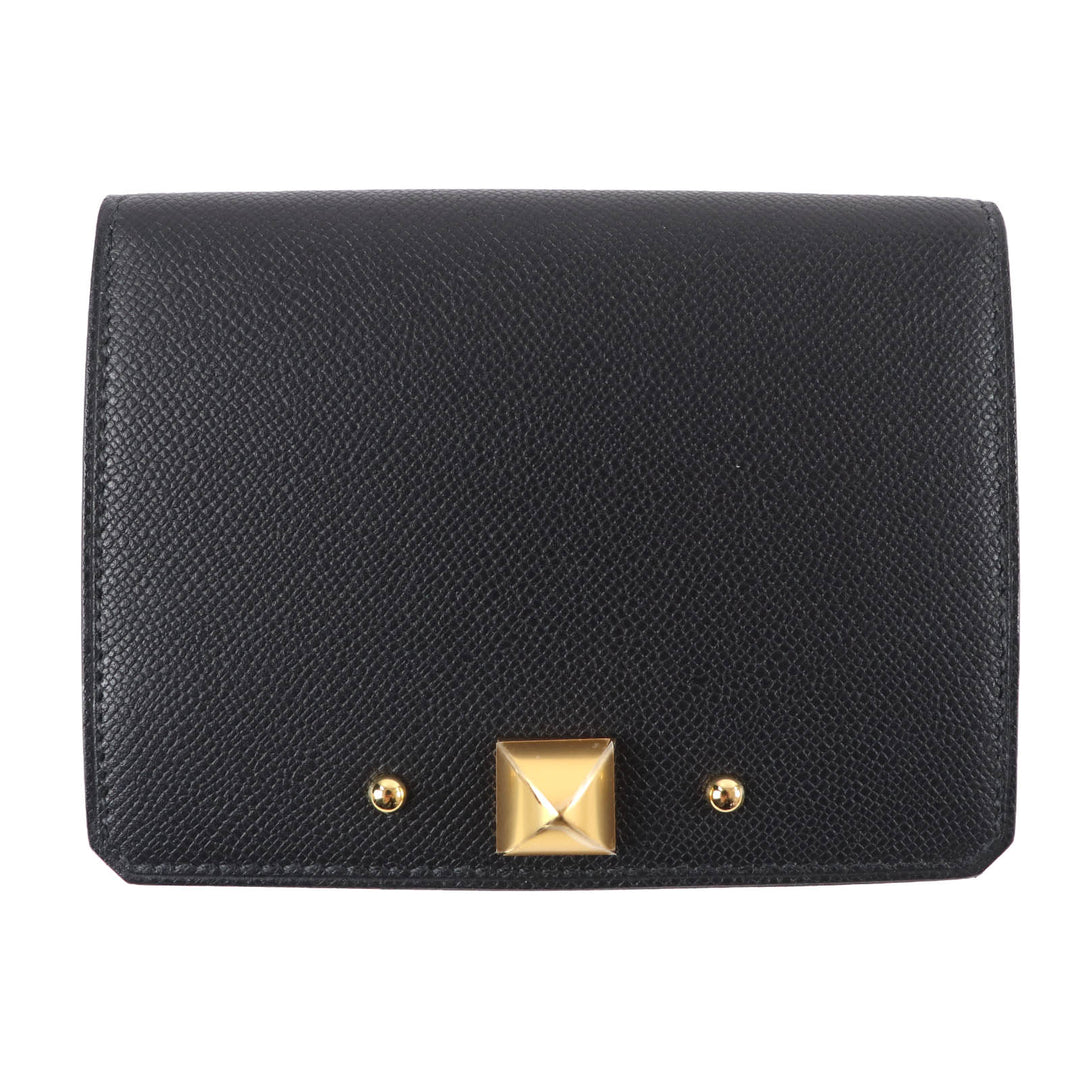 Pristine HERMES Card Case Medall Card Case Medor Metal black Vaugham Leather