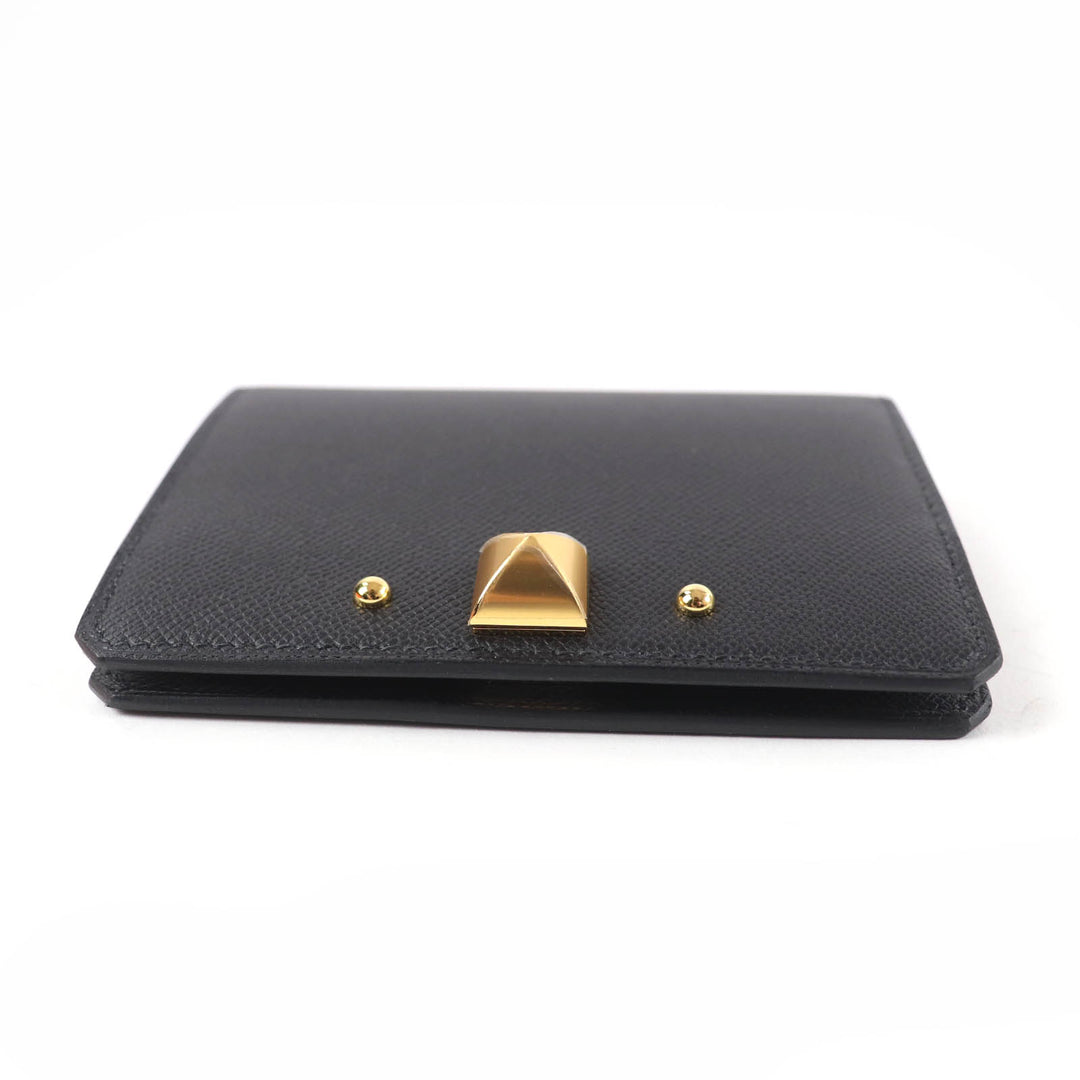 Pristine HERMES Card Case Medall Card Case Medor Metal black Vaugham Leather