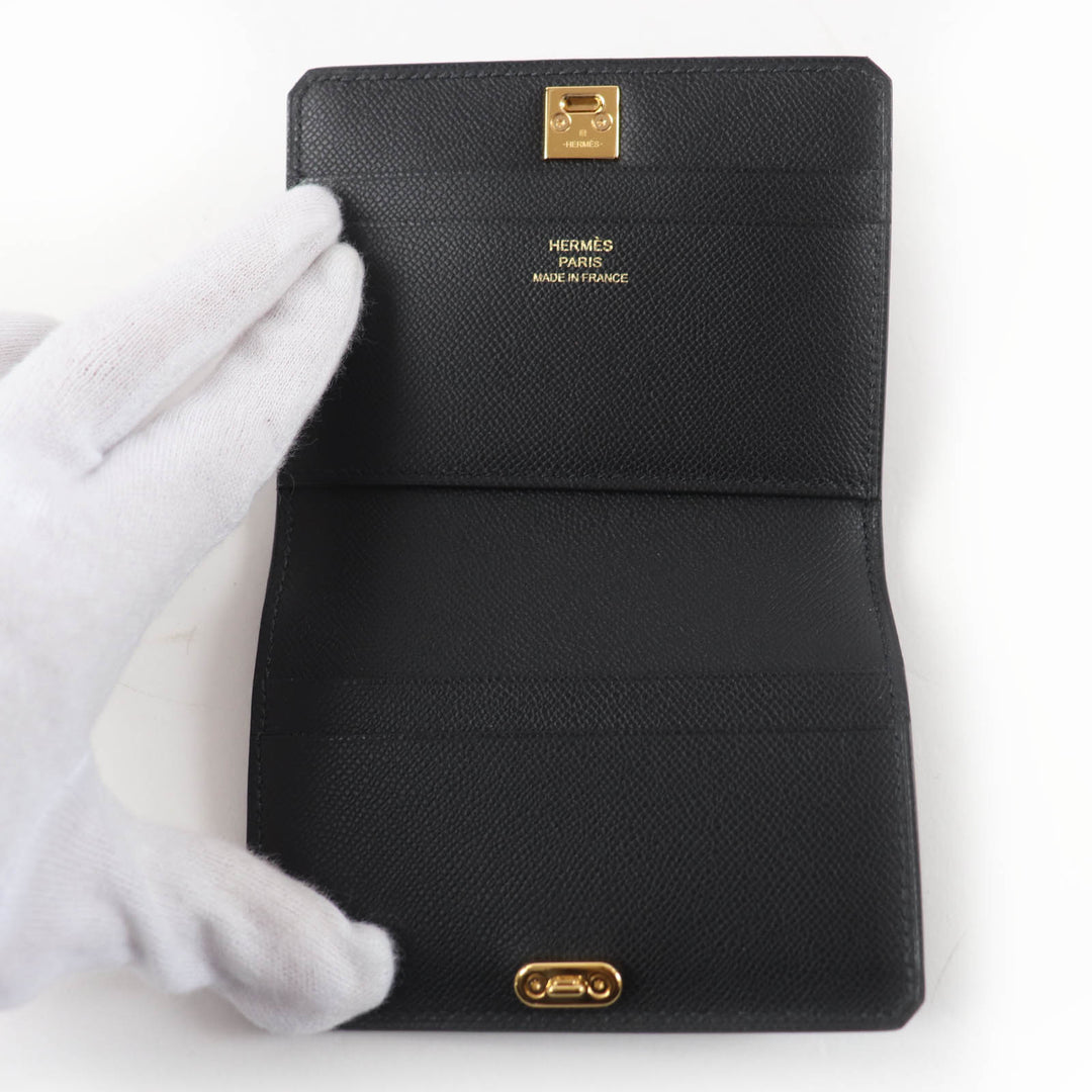 Pristine HERMES Card Case Medall Card Case Medor Metal black Vaugham Leather