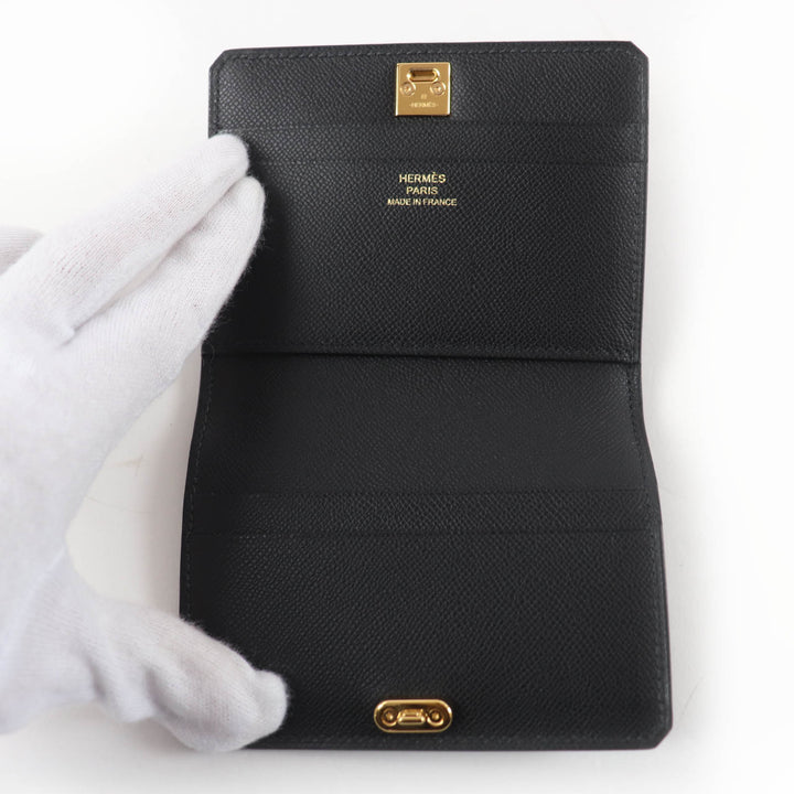 Pristine HERMES Card Case Medall Card Case Medor Metal black Vaugham Leather
