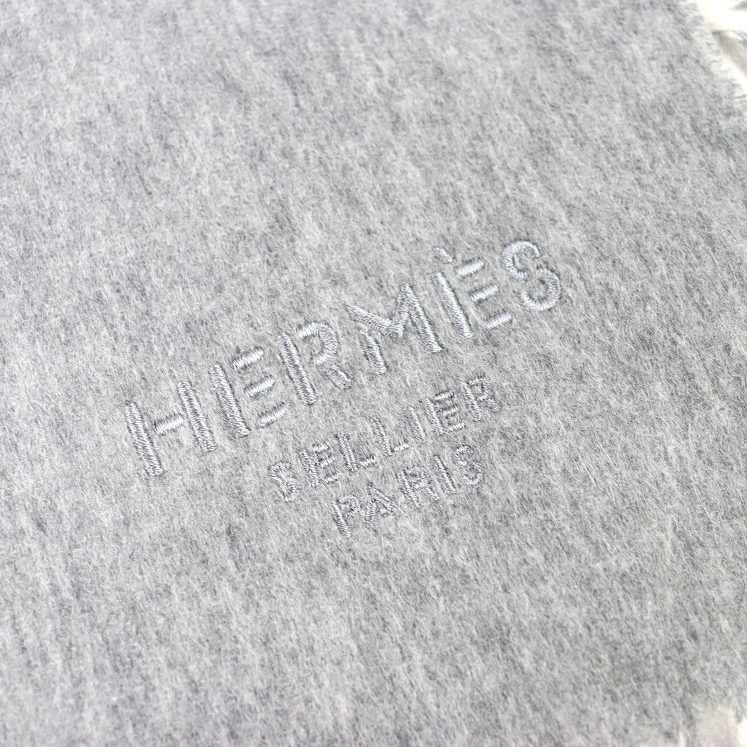 Excellent HERMES shawl Logo embroidered double-faced fringe cashmere H259130S