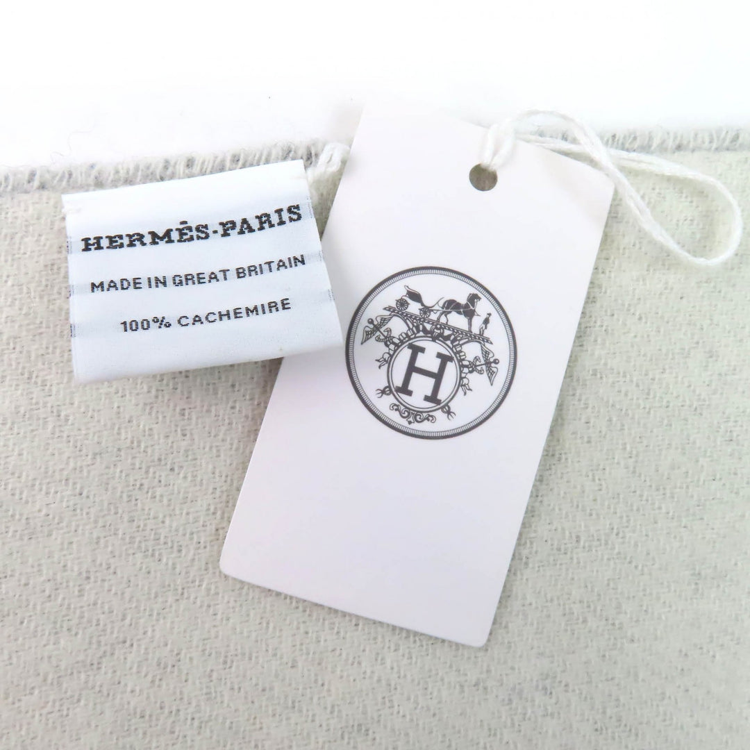 Excellent HERMES shawl Logo embroidered double-faced fringe cashmere H259130S