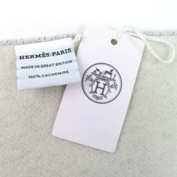 Excellent HERMES shawl Logo embroidered double-faced fringe cashmere H259130S