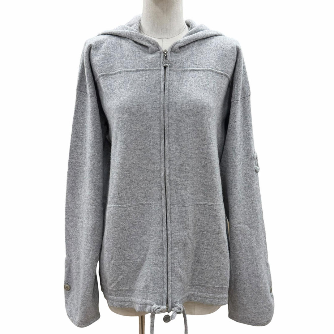 Great CHANEL hoodie gray cashmere Women 46 P39408