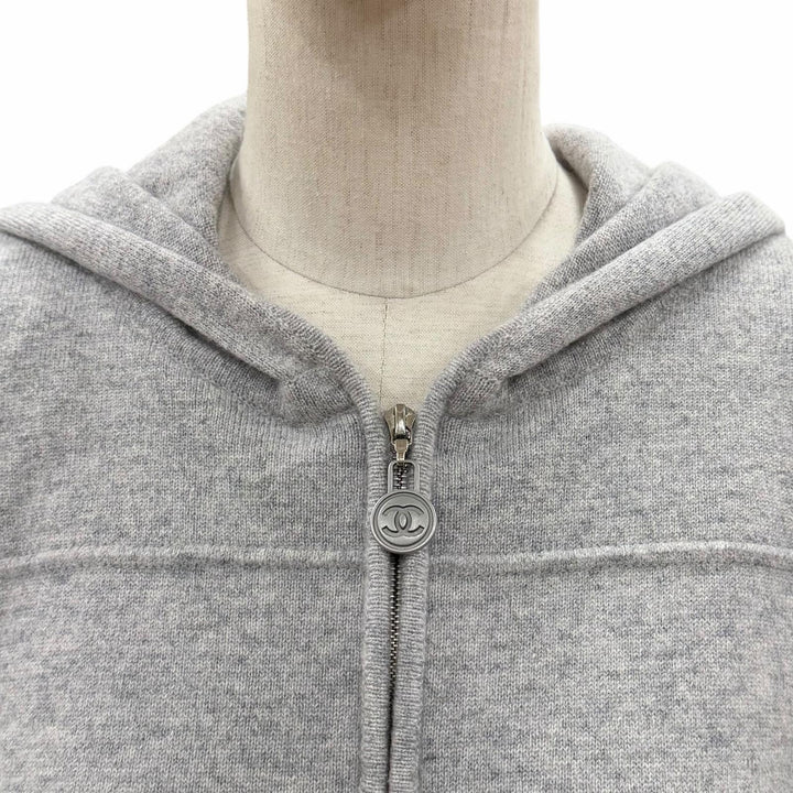 Great CHANEL hoodie gray cashmere Women 46 P39408