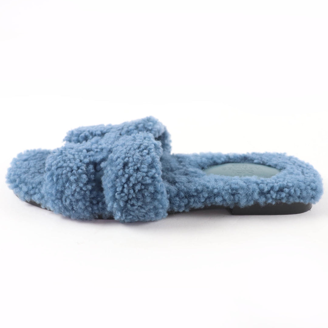 Great HERMES Sandals Oran Mules Flats blue Mouton Women 35