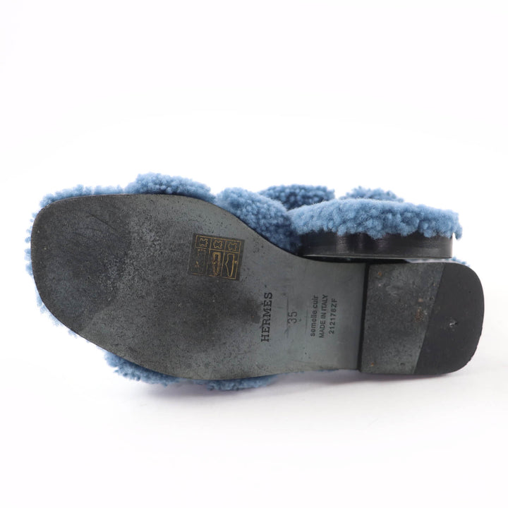 Great HERMES Sandals Oran Mules Flats blue Mouton Women 35