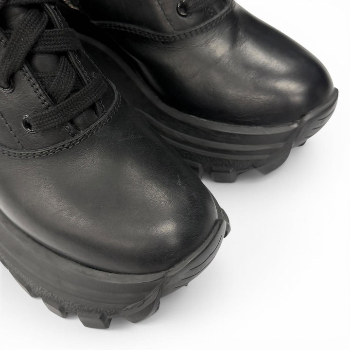 Very Good MIUMIU Knee-high boots Side zip lace-up leather black 38.5 5UZ021