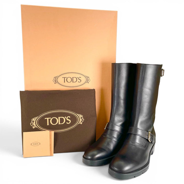 Excellent TOD’S boots Long biker boots with buckles black leather Women 36