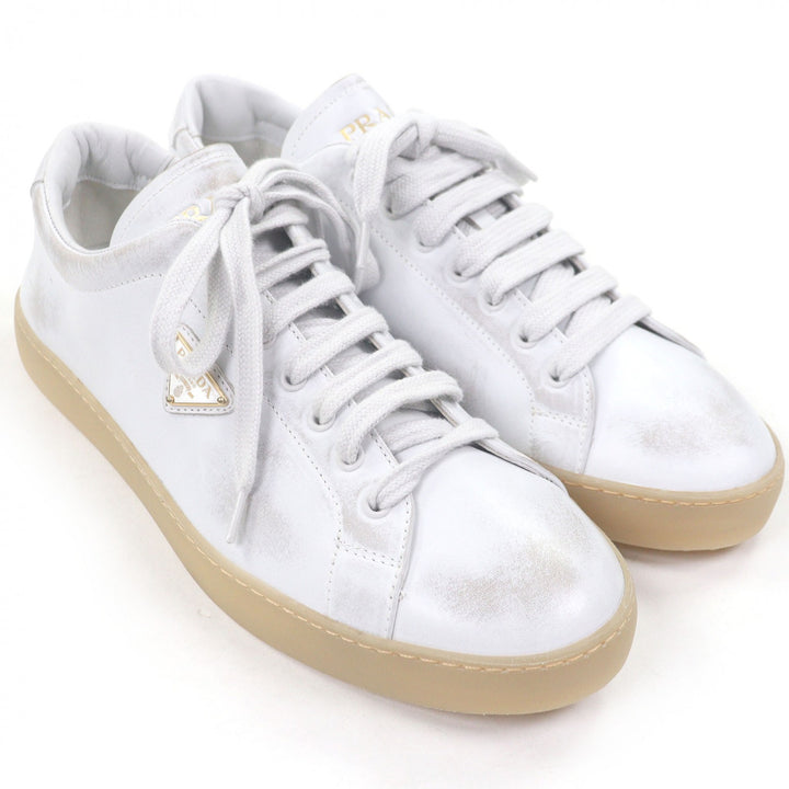 Pristine PRADA Low cut sneakers Triangle logo distressed finish white