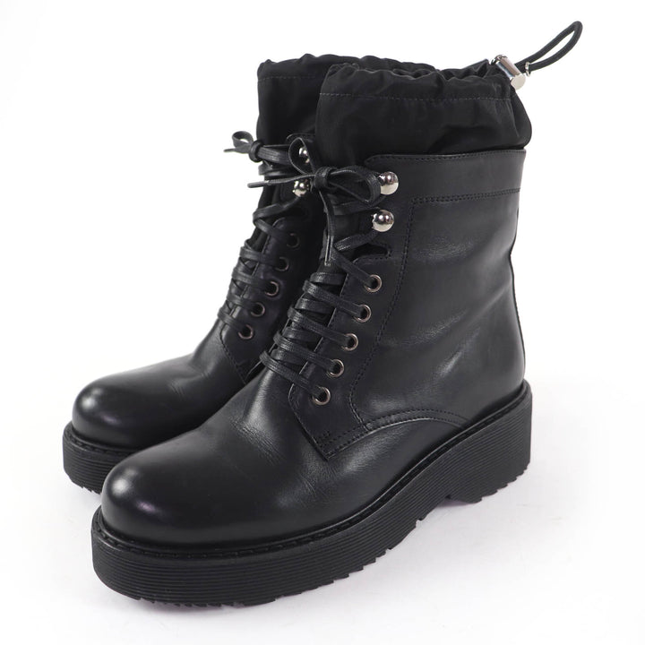 Great PRADA short boots Lace-up design leather ankle boots black Women 36 6101