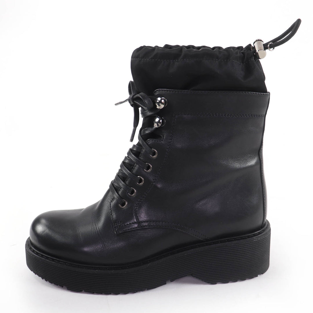 Great PRADA short boots Lace-up design leather ankle boots black Women 36 6101