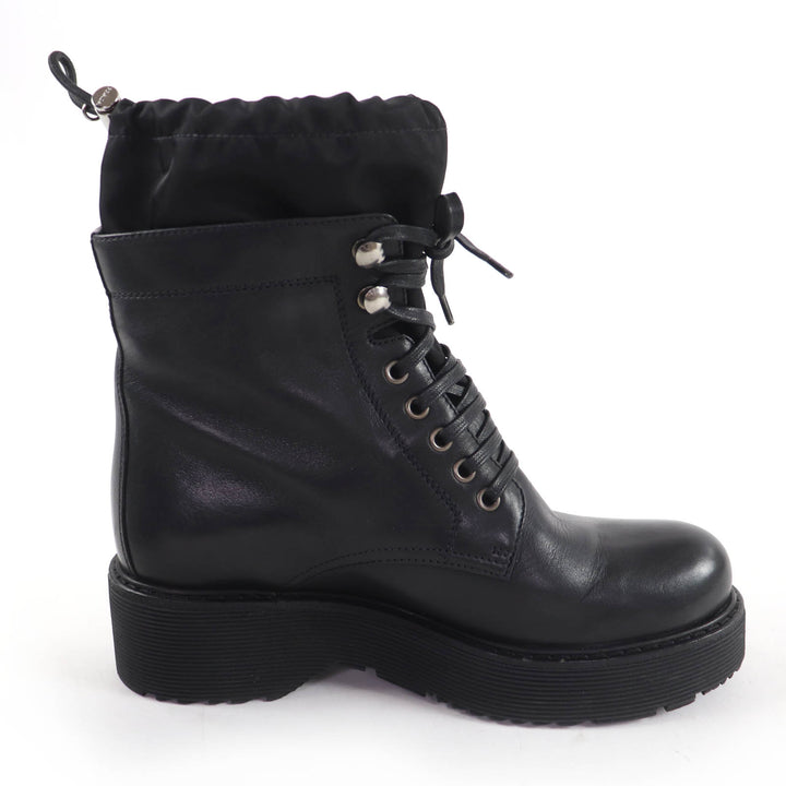 Great PRADA short boots Lace-up design leather ankle boots black Women 36 6101