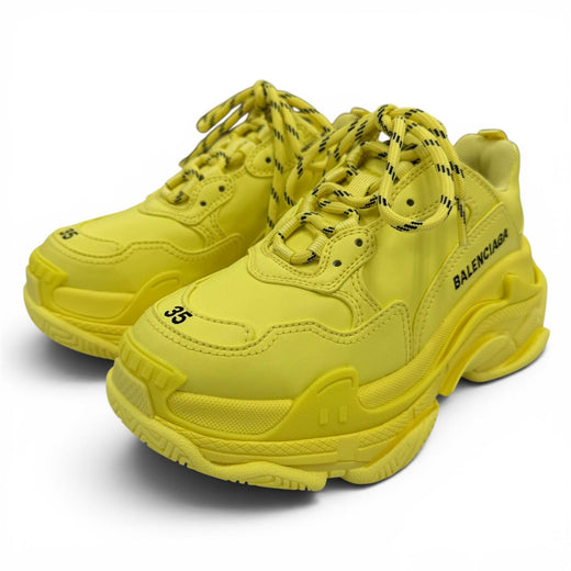 Great BALENCIAGA sneakers Triple S Logo-embroidered lace-up yellow 23 524039