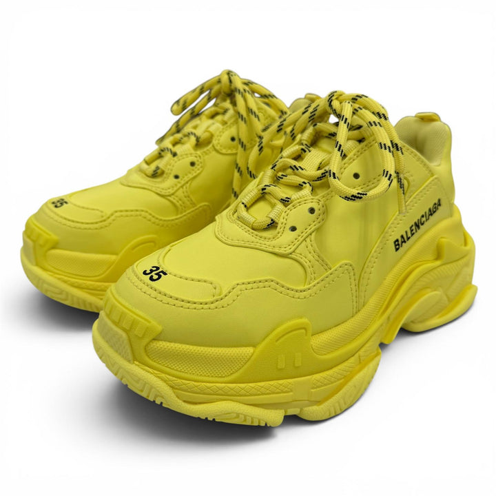 Great BALENCIAGA sneakers Triple S Logo-embroidered lace-up yellow 23 524039