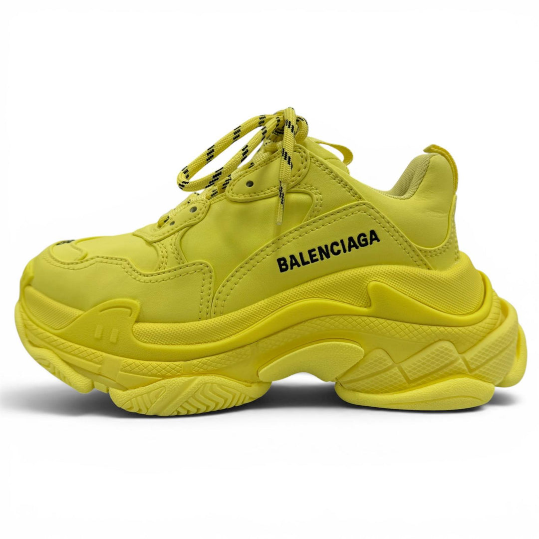 Great BALENCIAGA sneakers Triple S Logo-embroidered lace-up yellow 23 524039