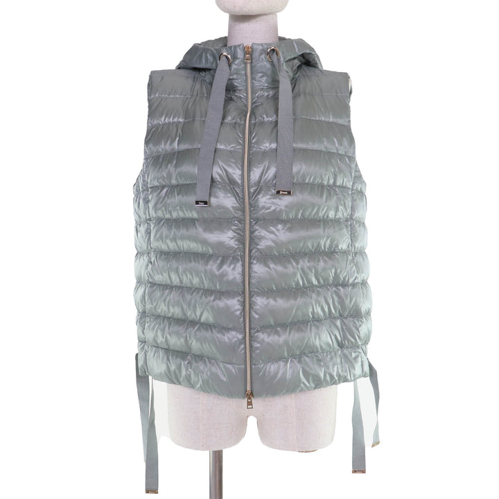 Excellent Herno Down vest Logo Metal Hem Design Hooded Zip-Up green 44 PI001687D