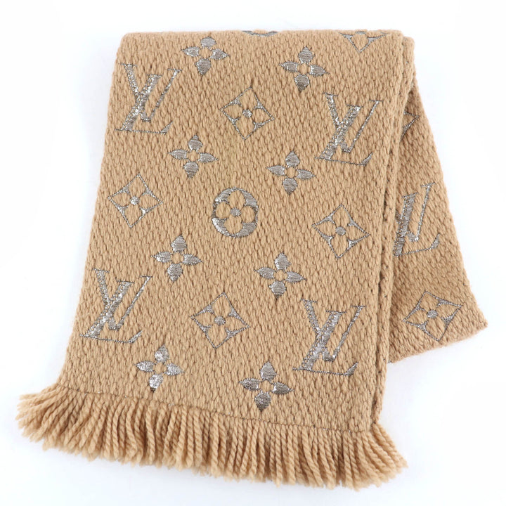 Great LOUIS VUITTON Scarf Escalp Logomania Shine With fringe beige wool M75834