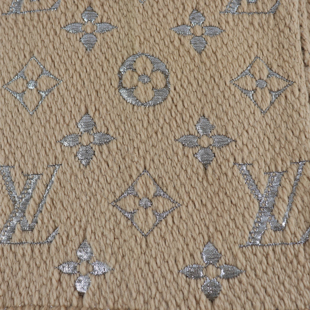 Great LOUIS VUITTON Scarf Escalp Logomania Shine With fringe beige wool M75834