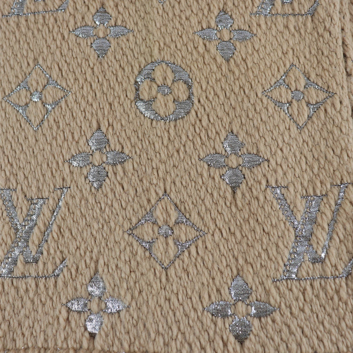 Great LOUIS VUITTON Scarf Escalp Logomania Shine With fringe beige wool M75834