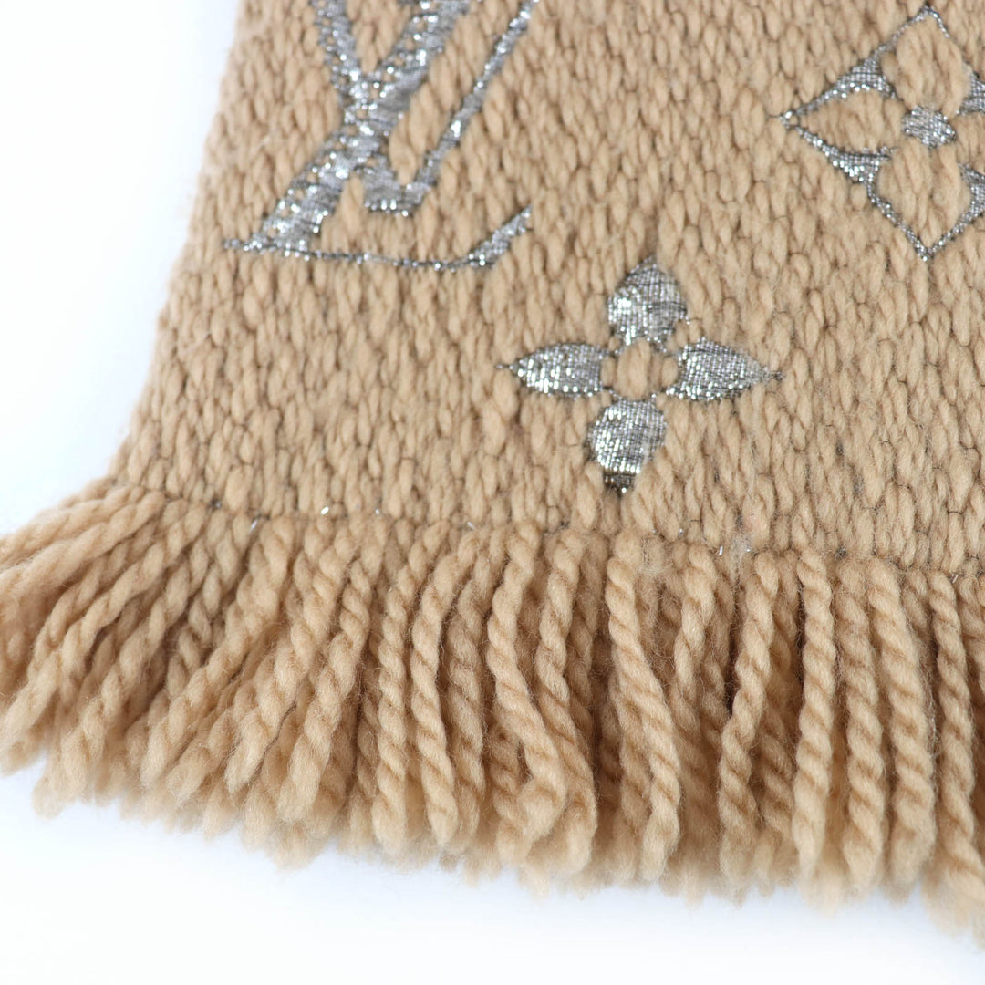 Great LOUIS VUITTON Scarf Escalp Logomania Shine With fringe beige wool M75834