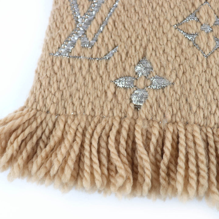 Great LOUIS VUITTON Scarf Escalp Logomania Shine With fringe beige wool M75834