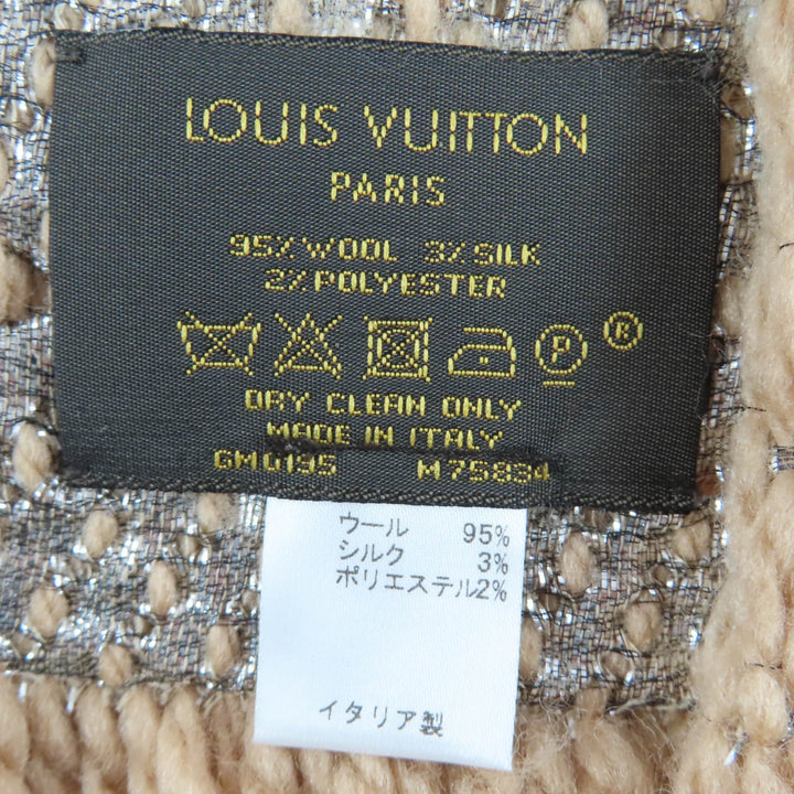 Great LOUIS VUITTON Scarf Escalp Logomania Shine With fringe beige wool M75834