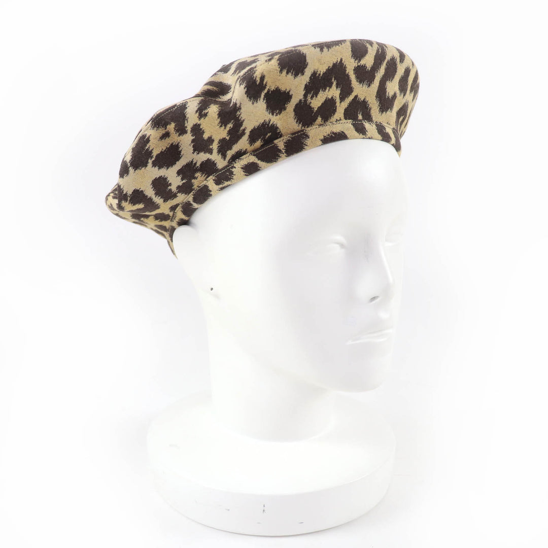 Excellent Christian Dior beret Leopard Pattern Brown Women 57 14LEO910I134