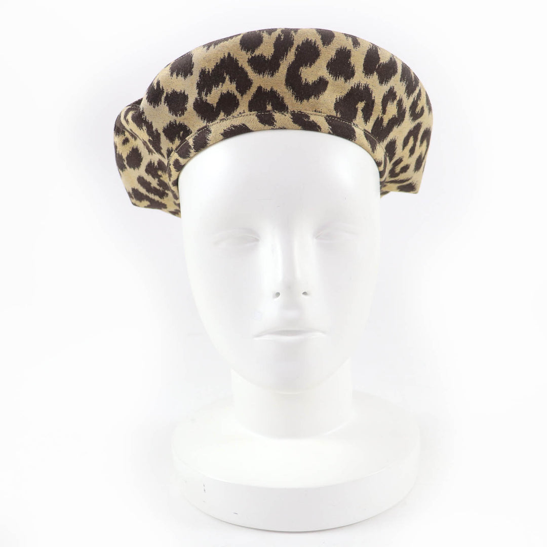 Excellent Christian Dior beret Leopard Pattern Brown Women 57 14LEO910I134