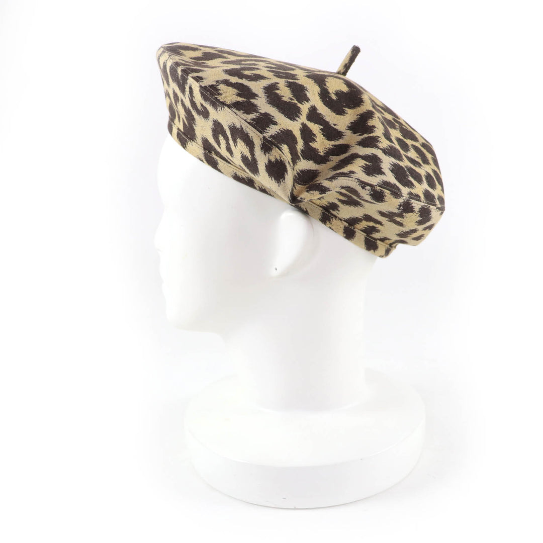 Excellent Christian Dior beret Leopard Pattern Brown Women 57 14LEO910I134
