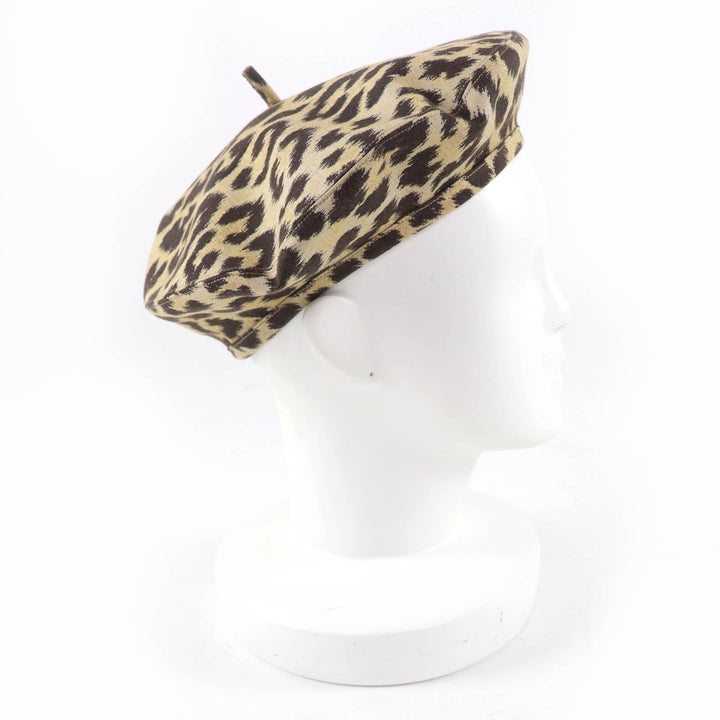Excellent Christian Dior beret Leopard Pattern Brown Women 57 14LEO910I134