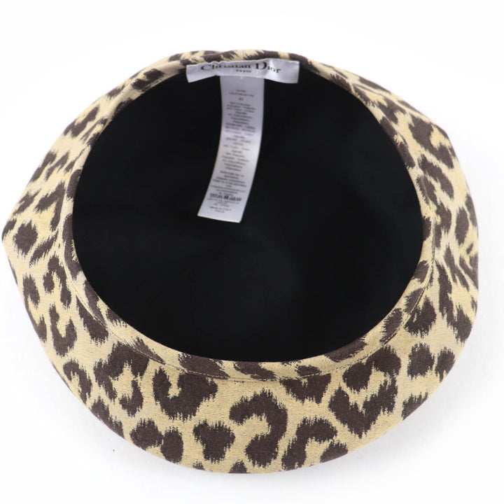 Excellent Christian Dior beret Leopard Pattern Brown Women 57 14LEO910I134