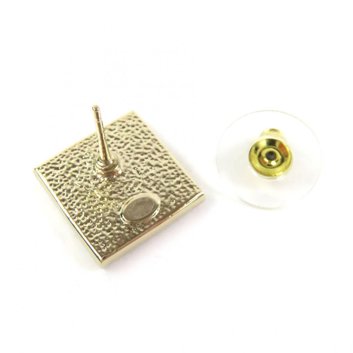 Excellent CHANEL Pierce COCO Mark Square Pierce Earrings (Pair) gold Women B24C
