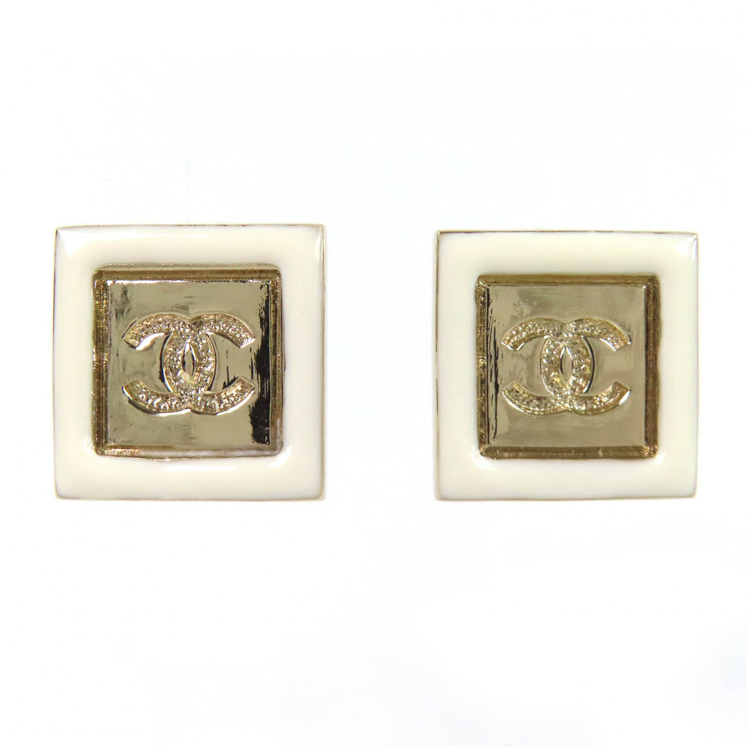 Excellent CHANEL Pierce COCO Mark Square Pierce Earrings (Pair) gold Women B24C