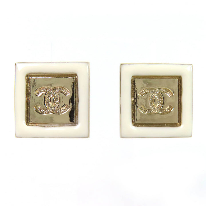Excellent CHANEL Pierce COCO Mark Square Pierce Earrings (Pair) gold Women B24C